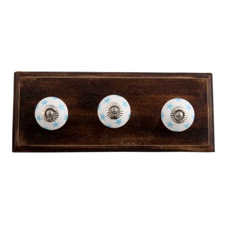Blue Star Ceramic Wooden Hooks